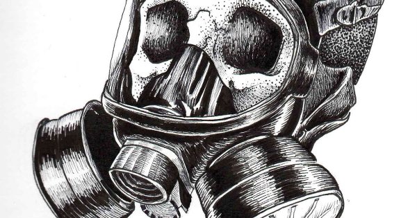 Череп в противогазе для срисовки