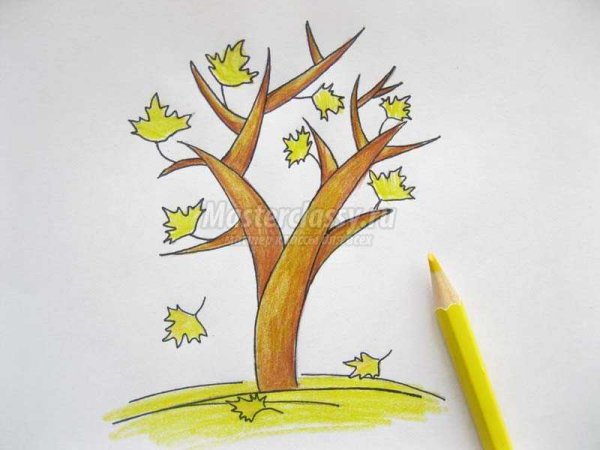 Нарисовать осеннее дерево карандашом
