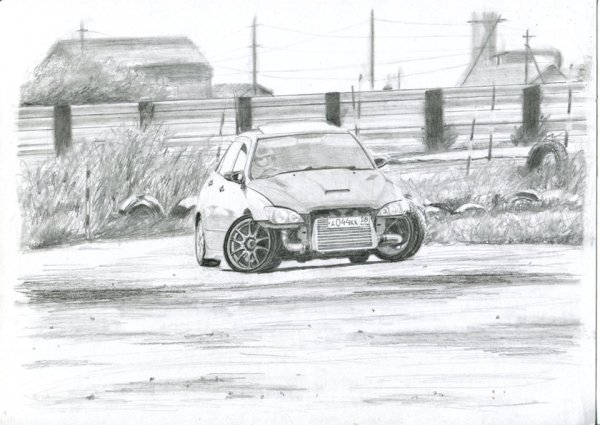 Машины в дрифте карандашом