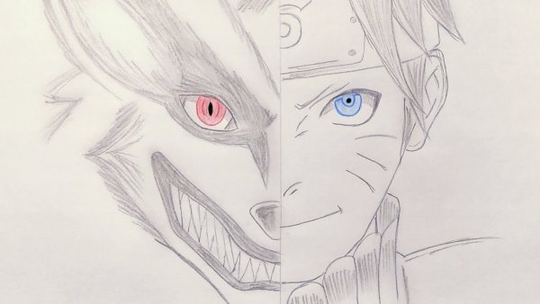 Наруто срисовка Наруто и курама