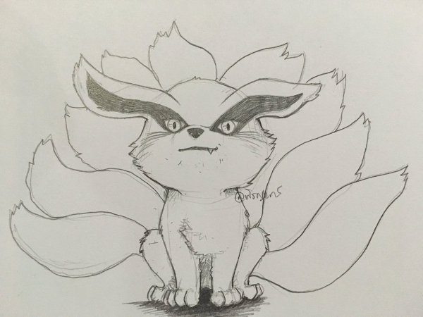 Девятихвостый Лис Наруто карандашом