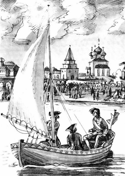 Ботик Петра 1 гравюра