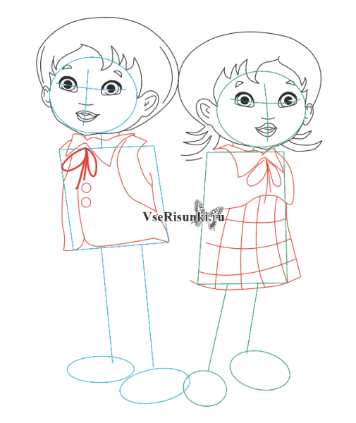 Поэтапное рисование мальчика и девочки