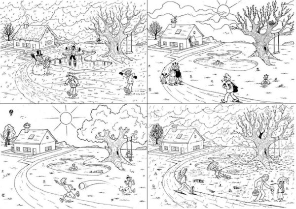 Раскраска зима и Весна