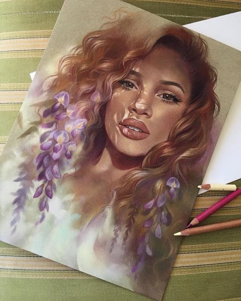Портрет акварельными карандашами