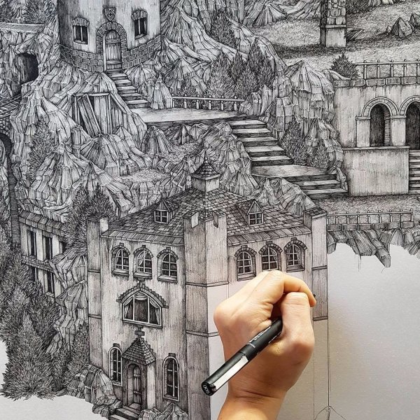 Скетчи городов ручкой