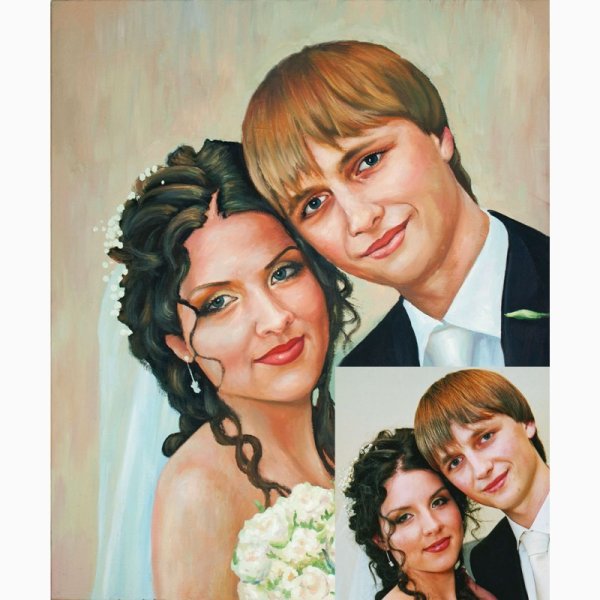 Портрет с прорисовкой на холсте