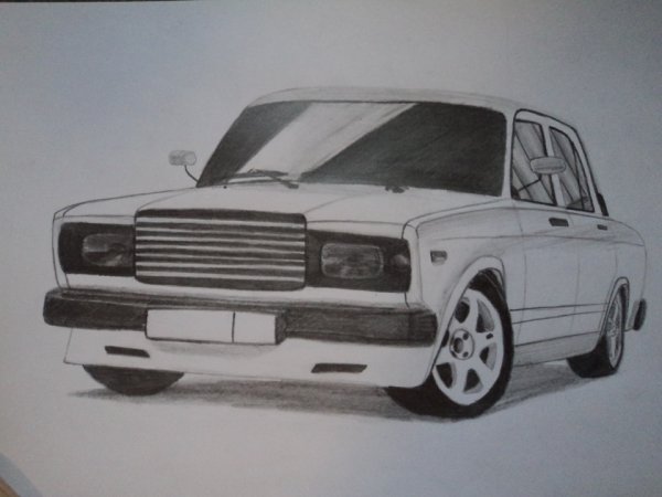 ВАЗ 2107 спереди карандашом