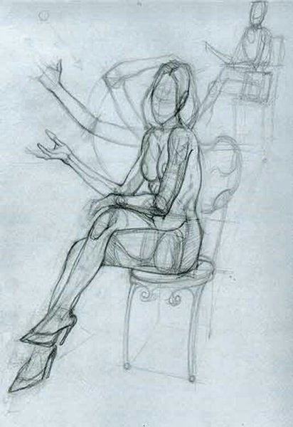 Наброски фигуры человека сидя