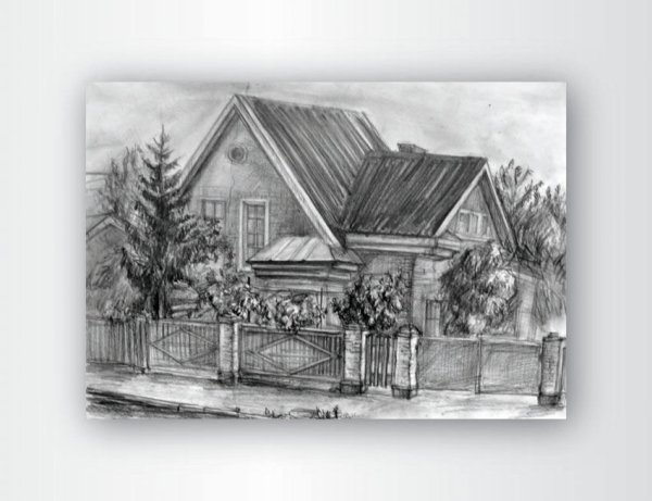 Сельский пейзаж карандашом