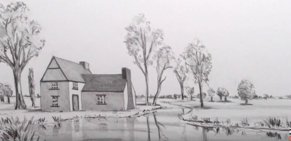 Деревенский пейзаж раскраска