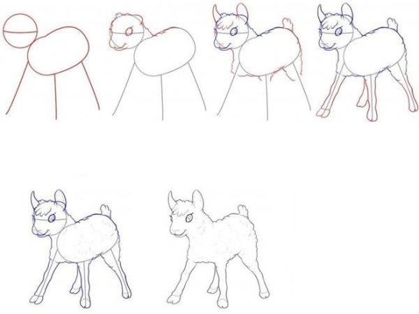 Поэтапное рисование козленка