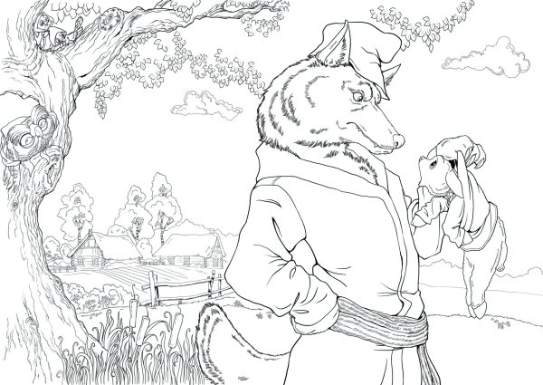 Раскраска по басне Крылова волк и ягненок