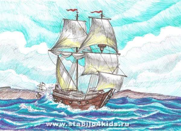 Парусник рисунок карандашом
