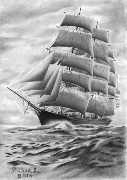 Парусник рисунок карандашом