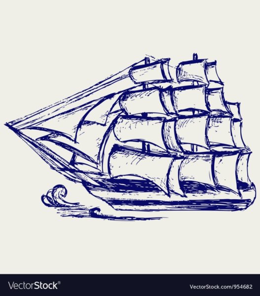 Корабль в море карандашом