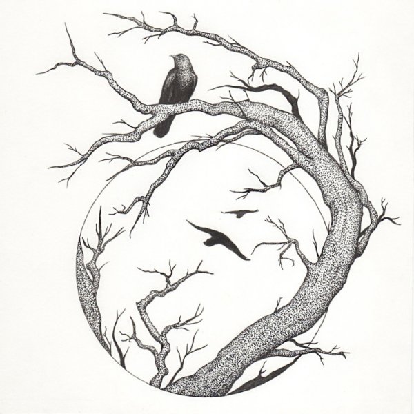 Эскиз дерево с птицами