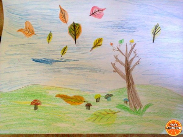Осень цветными карандашами для детей