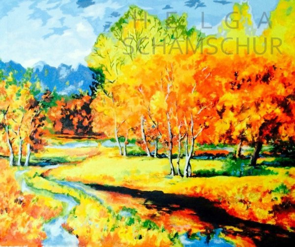 Пейзаж осени цветными карандашами для детей