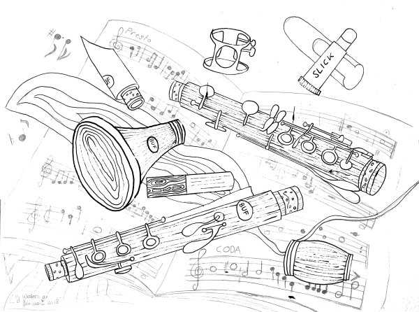 Эскиз флейты карандашом