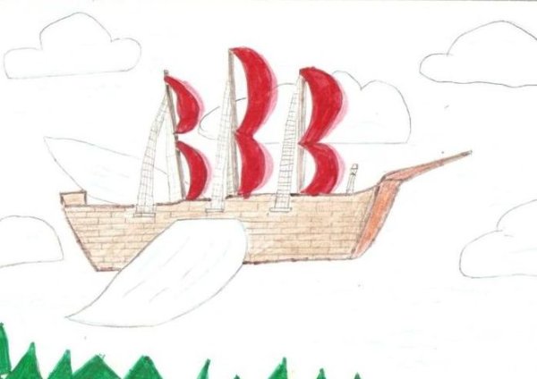 Поэтапное рисование летучего корабля