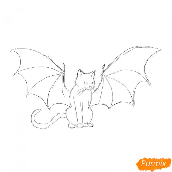Срисовать котенка с крыльями