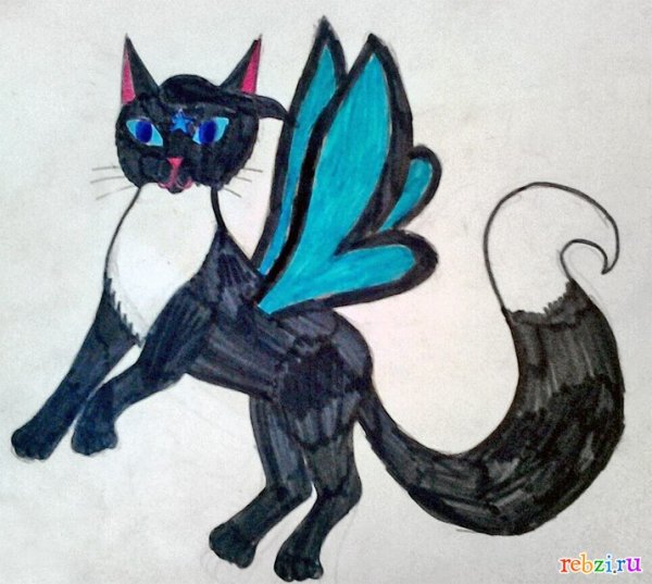 Кошка с крыльями рисунок