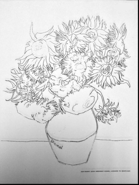 Винсент Ван Гог Подсолнухи раскраска