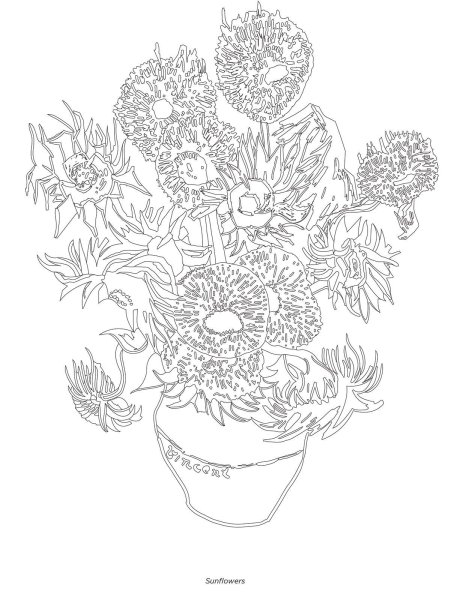 Ван Гог Подсолнухи раскраска