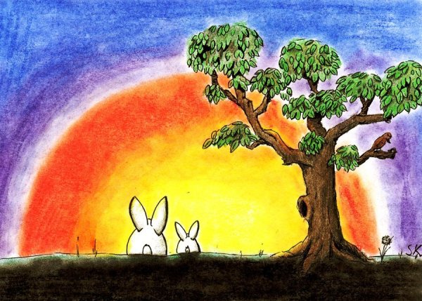 Закат детский рисунок карандашами