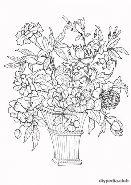 Раскраска цветы в вазе
