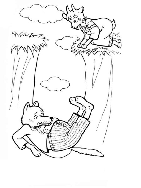 Раскраски из сказки волк и семеро козлят для детей