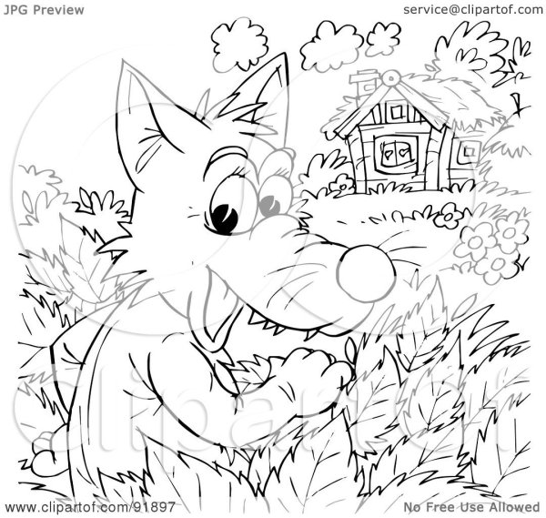 Серый волк из сказки раскраска для детей