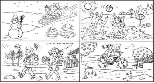 Раскраска зима Весна лето осень