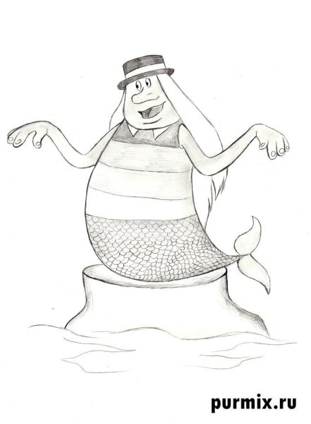 Рисунок водяного из сказки Летучий корабль