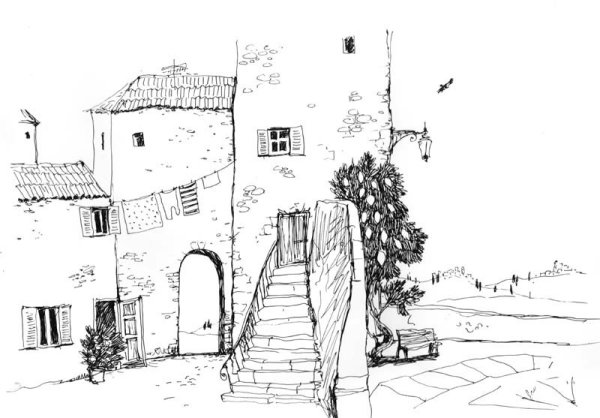 Нарисовать двор карандашом