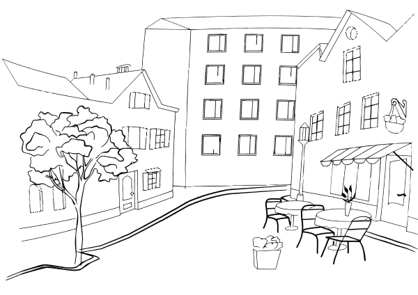 Архитектурный пейзаж углем