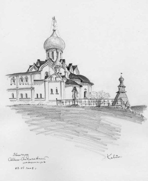 Эскиз церкви карандашом