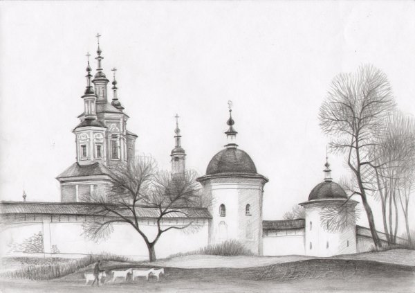 Свенский монастырь Брянск черно-белый