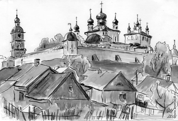 Успенский Горицкий монастырь рисунок