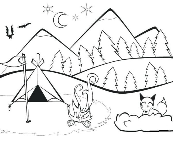 Пейзаж черной ручкой