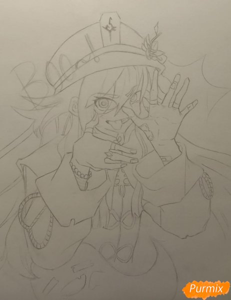 Ху Тао эскиз Геншин Импакт карандаш