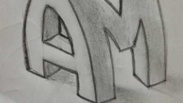 Объемные буквы карандашом