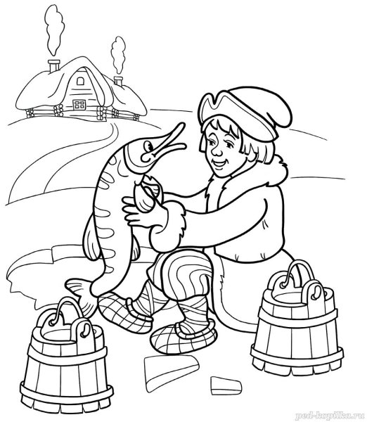 Раскраски по сказке по щучьему велению для детей