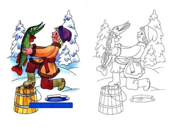 Детские рисунки по сказке по щучьему велению