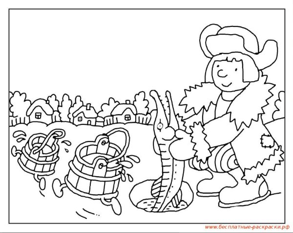 Раскраска Емеля и щука