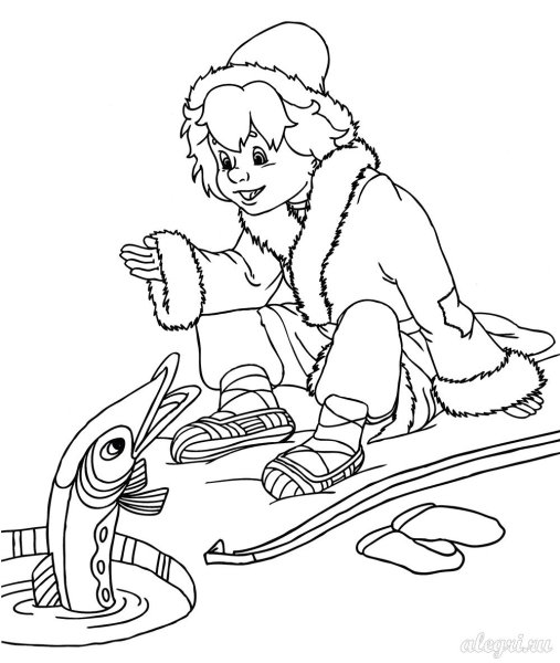 Сказка по щучьему велению раскраска Емеля