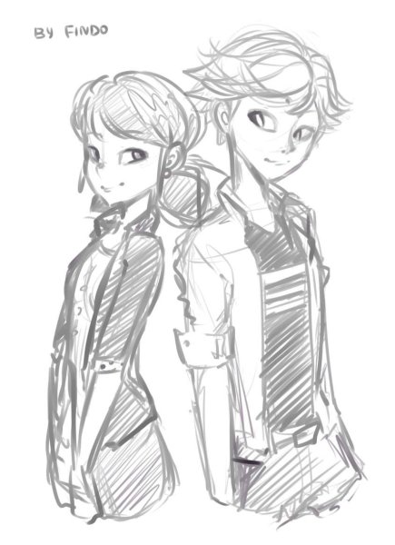 Маринетт и Эдриан карандашом