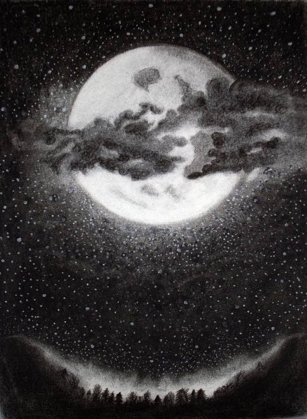 Ночь рисунок акварелью