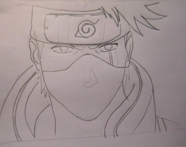 Портрет Какаши простым карандашом
